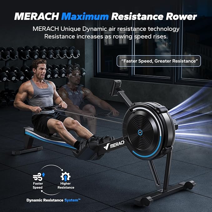 MERACH Rowing Machines for Home, Adjustable Air Resistance Professional Indoor Rowing Machine, Ergonomic Comfort Seat, Performance Monitor and Device Holder, Easy Storage-GravixFit