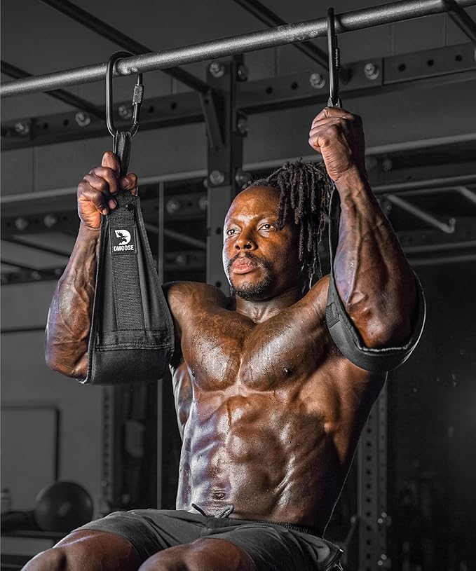 DMoose Fitness Hanging Ab Straps for Pull Up Bar & Core Strength Training - Soft Padded Exercise Straps for Ab Swing & Leg Raises, Hang Bar Strap with 2 Steel Carabiners - Abs Equipment for Home & Gym-GravixFit