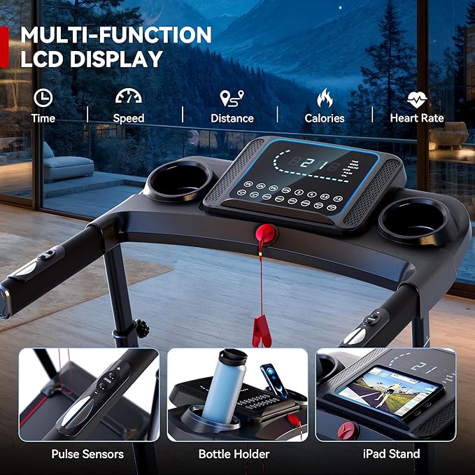 8.7MPH Incline Treadmill for Running and Walking, 3.5HP Quiet BLDC Treadmills for Home with Double Deck Technology, 350 lbs Weight Capacity, APP, Heart Rate-GravixFit