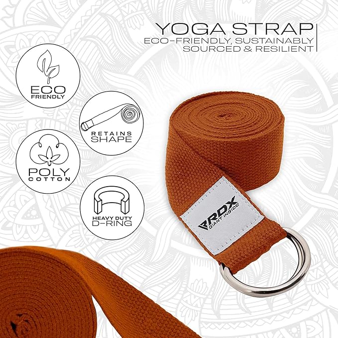RDX 8ft Yoga Strap with D-Ring Buckle, Durable Polyester Cotton Adjustable Belts for Stretching Pilates Dance Gymnastics General Fitness Holding Poses Flexibility Physical Therapy, Home Gym Workout-GravixFit