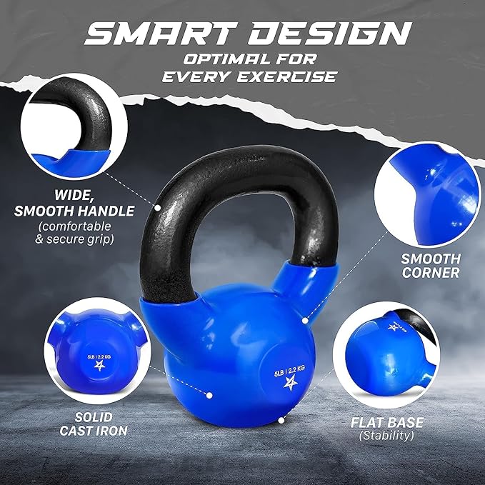 Yes4All 5-100 LB Kettlebells Vinyl Coated Cast Iron for Dumbbell Weights Exercises, Gym, Fitness, Full Body Workout Equipment Push up, Grip and Strength Training