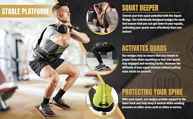 Squat Wedge Blocks - Pack of 2 Non-Slip Slant Board for Legs, Ankle, Calf Stretching - Squat Ramps for Lower Body Strength, Heel Elevation, Planks, Yoga with Bag & 30 Day Squat Challenge Chart-GravixFit