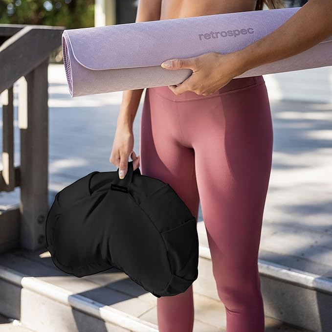 Retrospec Sedona Zafu Meditation Cushion Filled w/Buckwheat Hulls - Yoga Pillow for Meditation Practices - Machine Washable 100% Cotton Cover & Durable Carry Handle, Crescent, Black-GravixFit