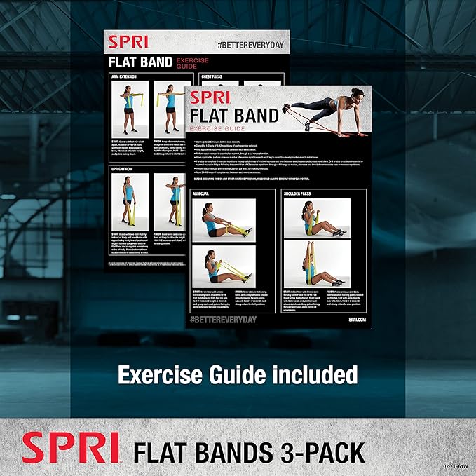 SPRI Flat Bands 3-Pack - Resistance Band Kit Set with 3 Levels of Resistance - Exercise Bands for Strength Training, Flexibility, & Body Workout - Versatile Fitness Tool - Light, Medium, and Heavy-GravixFit