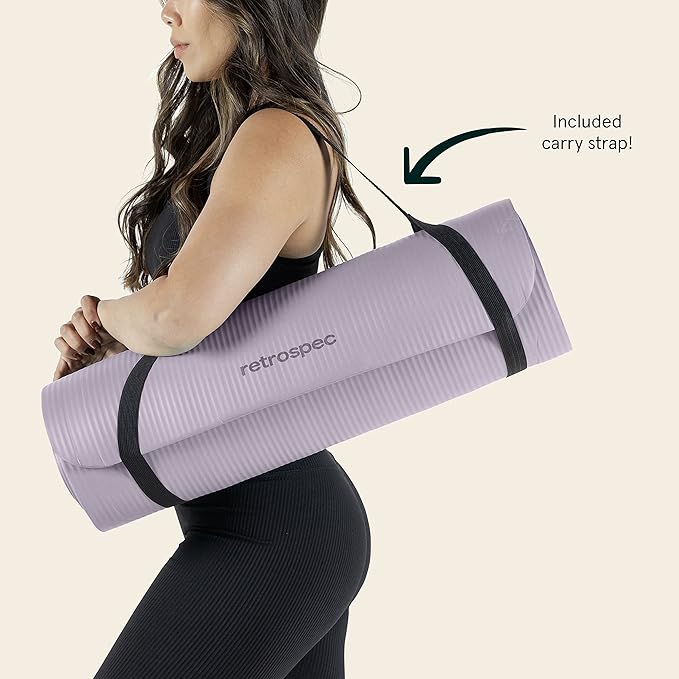 Retrospec Solana Yoga Mat 1/2" Thick w/Nylon Strap for Men & Women - Non Slip Exercise Mat for Yoga, Pilates, Stretching, Floor & Fitness Workouts-GravixFit