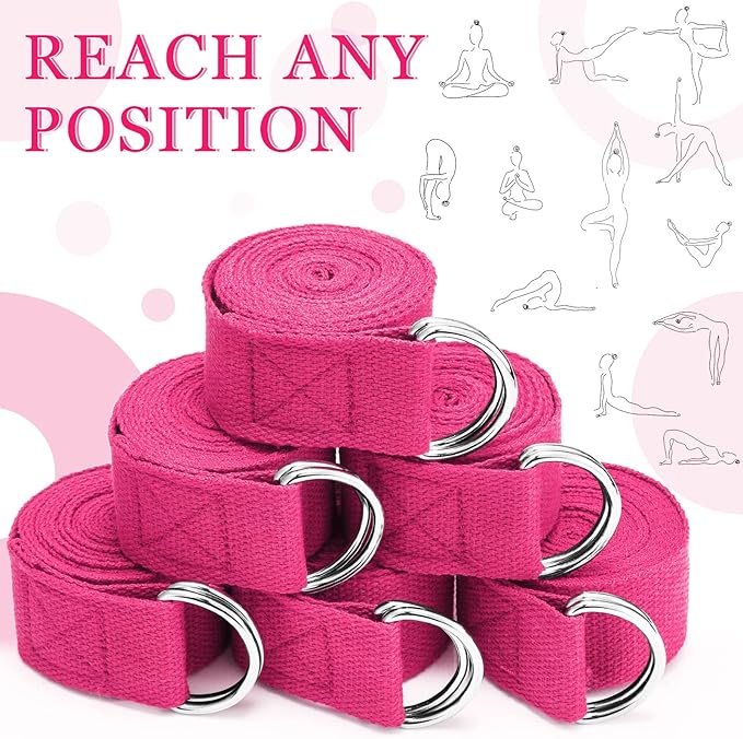 Leyndo 24 Pieces Yoga Strap Stretching Pilates Exercise Adjustable Straps 6 ft Non Elastic Yoga Belt with Adjustable D Ring Buckle for Pilates Gym Workouts Fitness-GravixFit
