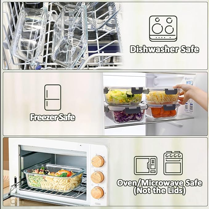 M MCIRCO [80 oz & 36 oz Extra Large Glass Food Storage/Baking Containers Set with Lids, 2 Pack 80 oz(10 cup)&2 Pack 36 oz (4.5 cup) Airtight Glass Container,Microwave,Oven,Freezer and Dishwasher-GravixFit