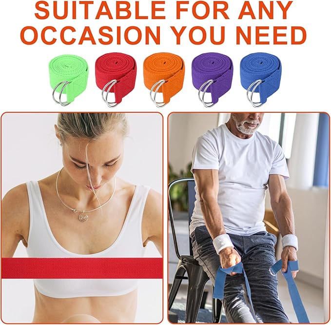 10 Pcs Yoga Strap for Stretching Bulk 6ft Exercise Stretch Band with Metal D Ring Adjustable Pilates Non Elastic Yoga Stretch Belt for Women Men Physical Fitness Gym Workout Dance-GravixFit