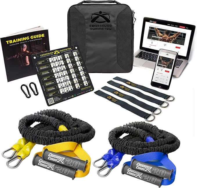 Crossover Symmetry Shoulder System Includes Two Sets of Resistance Bands Attachments Training Guide Exercise Chart Online Workouts for Home Fitness Rehab Rotator Cuff Exercises-GravixFit