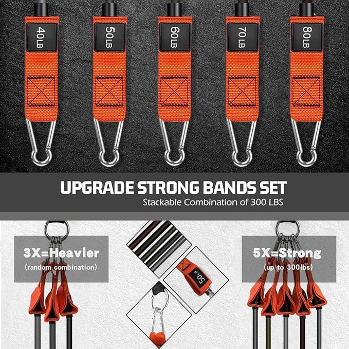 VEICK Resistance Bands, Exercise Bands for Working Out with Handles, Elastic Workout Bands for Men Women, Exercising Bands for Strength Training Equipment at Home Gym-GravixFit