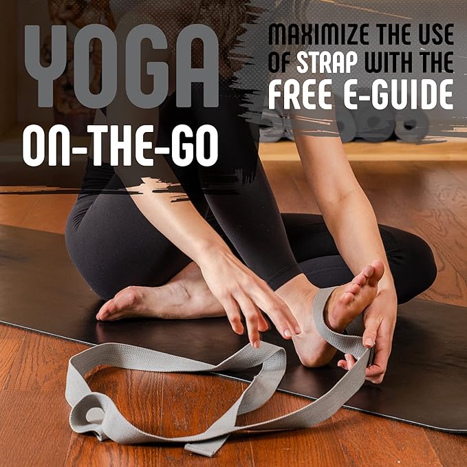 Gradient Fitness Yoga Strap, Friction-Less Easy-Feed Buckle, Super Soft Cotton/Polyester Blend Webbing, Free eGuide. (8 Feet)-GravixFit