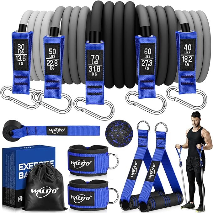 WALITO Resistance Bands Set - Exercise Bands with Handles, Door Anchor, Legs Ankle Straps, for Heavy Resistance Training, Physical Therapy, Muscle Training, Yoga, Home Workouts-GravixFit