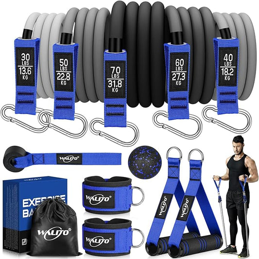 WALITO Resistance Bands Set - Exercise Bands with Handles, Door Anchor, Legs Ankle Straps, for Heavy Resistance Training, Physical Therapy, Muscle Training, Yoga, Home Workouts-GravixFit
