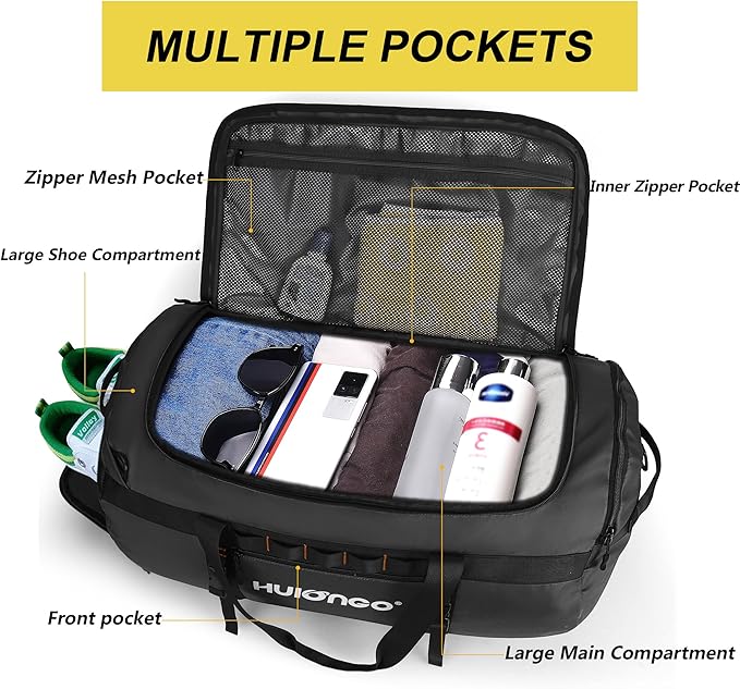 40L/60L/90L Large Waterproof Duffle Bag Backpack for Men, Mens Duffel Backpack Bags for Traveling, Heavy Duty (Black, 90l)-GravixFit