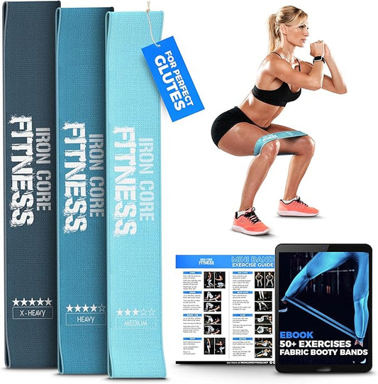 Fabric Mini Resistance Bands Sets for Trainers, Bootcamp, Gym for Men and Women in Fun Colors - Ebook, Videos and Workout Chart Included by Iron Core Fitness-GravixFit