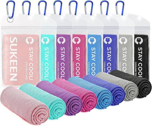 Sukeen Cooling Towel (40"x12"), Ice Towel Sets,Soft Breathable Chilly Towel,Microfiber Towel for Yoga,Sport,Running,Gym,Workout,Camping,Fitness,Workout & More Activities, 8 Pack-GravixFit