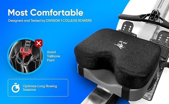 Rowing Machine Seat Cushion (Model 2) for The Concept 2 Rowing Machine with Custom Memory Foam, Washable Cover, and Straps- Concept 2 Rower, Recumbent Stationary Bike, WatterRower Seat Pad-GravixFit