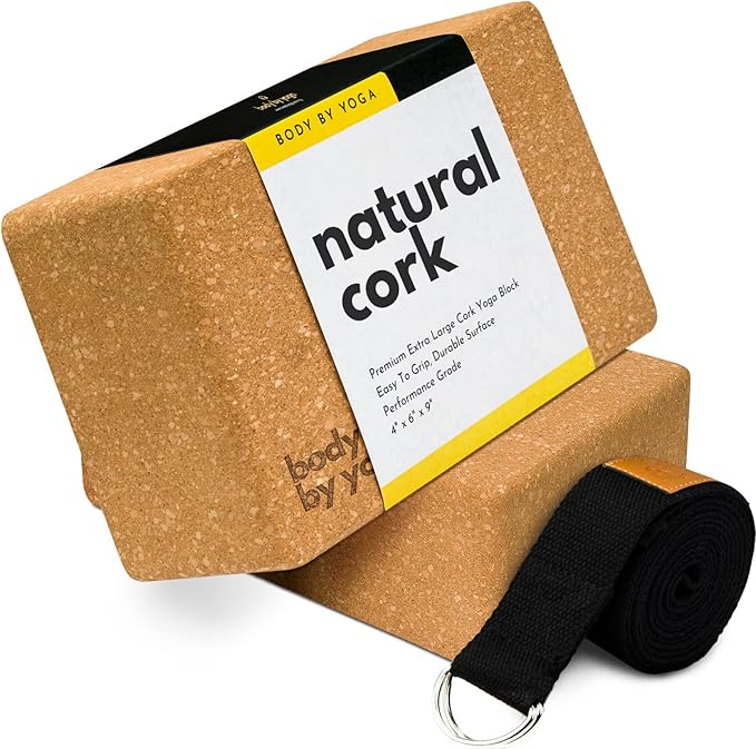 Premium Cork Yoga Blocks - Extra Large Yoga Block 2-Pack or Extra Tall 1-Pack for Inflexible Yogis | Natural, High-Density Cork for Superior Support & Stability | Optional Yoga Strap & Gift Box-GravixFit