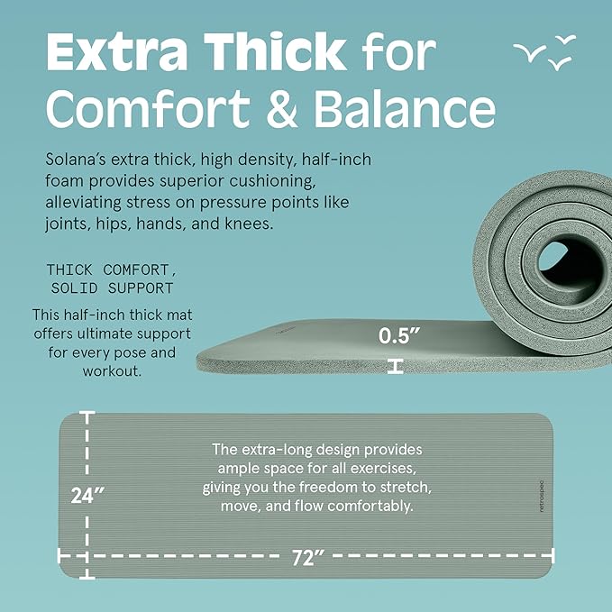 Retrospec Solana Yoga Mat 1/2" Thick w/Nylon Strap for Men & Women - Non Slip Exercise Mat for Yoga, Pilates, Stretching, Floor & Fitness Workouts-GravixFit
