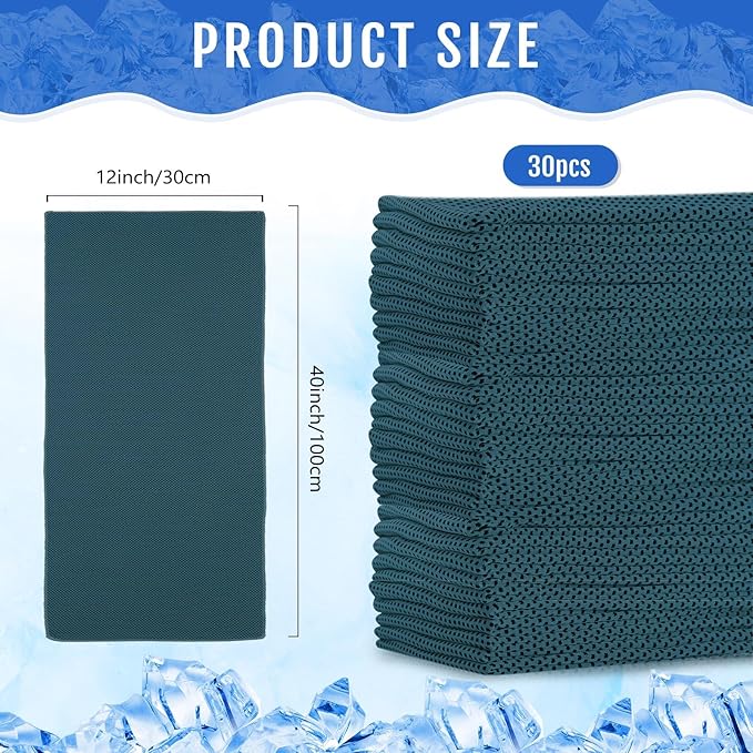 Hosuly 30 Pack Cooling Towels, 40"x12" Ice Breathable Soft Chilly Sweat Rag Microfiber Workout Rags for Gym Cooling Towels for Neck and Face for Yoga Golf Sport Running-GravixFit