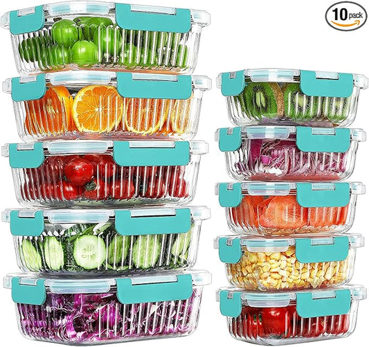 10 Packs Glass Meal Prep Containers with Lids, Glass Food Storage Containers Set, Airtight Lunch Containers, Microwave, Oven, Freezer and Dishwasher Safe, Green-GravixFit