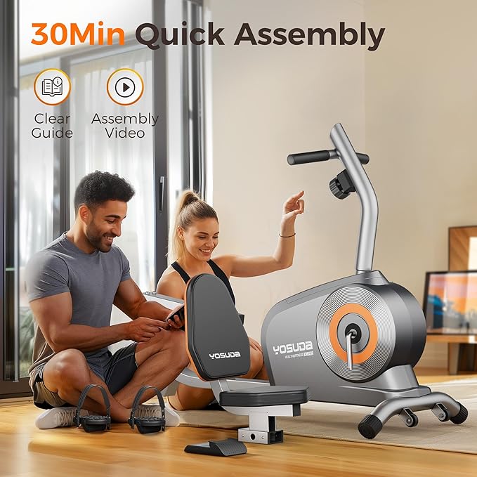YOSUDA Recumbent Exercise Bike for Home，Magnetic Staionary Bike for Seniors/Adults with Adjustable Seat, 350LB Capacity, 16-level Resistance, LCD Monitor & Pulse Sensors-GravixFit