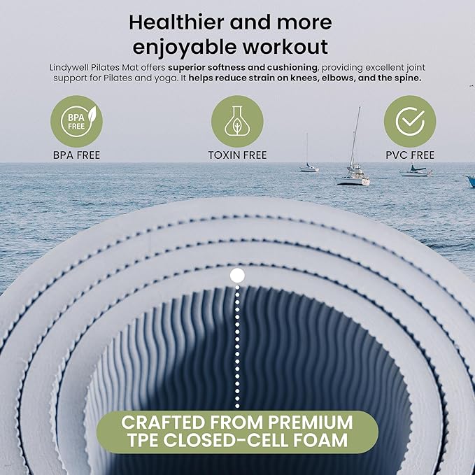 Lindywell Pilates Yoga Workout Mat Non Slip 6mm, 8mm, 10mm Thick - 6ft x 26in-GravixFit