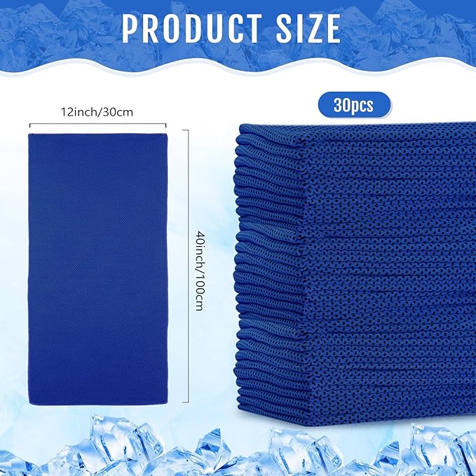 Hosuly 30 Pack Cooling Towels, 40"x12" Ice Breathable Soft Chilly Sweat Rag Microfiber Workout Rags for Gym Cooling Towels for Neck and Face for Yoga Golf Sport Running-GravixFit
