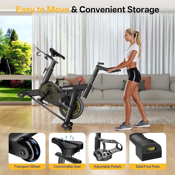 YAMO Exercise Bike, Upgraded Stationary Bikes for Home Cardio with App Compatible, Adjustable Quiet Magnetic Resistance Indoor Cycling Bike 300 LBS Capacity Comfortable Seat Cushion & Tablet Mount-GravixFit