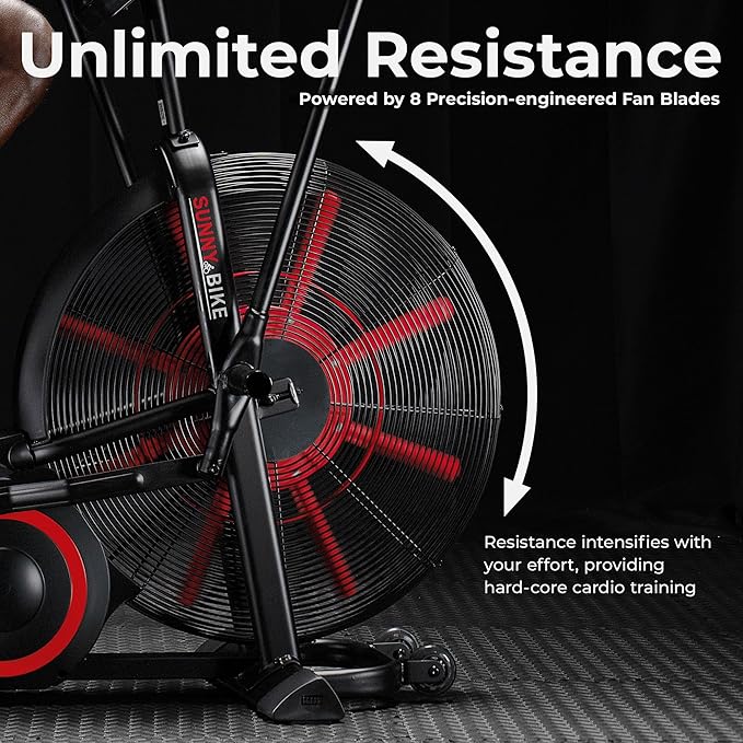 Sunny Health & Fitness Premium Smart Cross-Training Fan Bike, Air Resistance Cardio Machine w/330lb Capacity for Intensive Home Workout, Customizable Monitor w/Free SunnyFit App Connection-SF-B223018-GravixFit