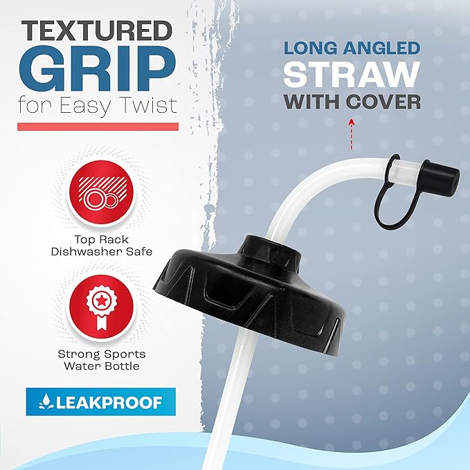 50 Strong 1 Liter BPA-Free Plastic Round Sports Water Bottle with Straw - 6 Pack-GravixFit