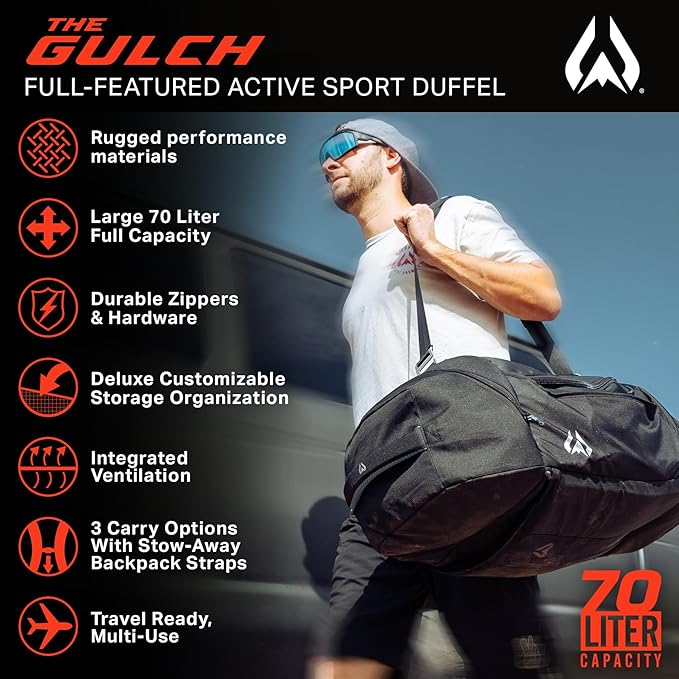 Wildhorn Gulch 70L MTB Duffle Bag for Travel - Lightweight & Durable Gym Bag for Women & Men. Ideal for Biking, Motorcycle, and Sports-GravixFit