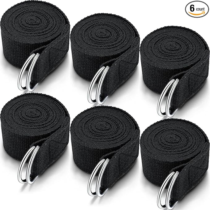 6 Pcs Yoga Strap for Stretching 8 Ft Yoga Exercise Adjustable Straps Bands with Safe Adjustable D Ring Buckle for Pilates Gym Workouts Fitness Improves Sitting Posture-GravixFit