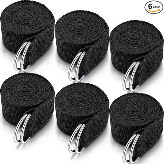 6 Pcs Yoga Strap for Stretching 8 Ft Yoga Exercise Adjustable Straps Bands with Safe Adjustable D Ring Buckle for Pilates Gym Workouts Fitness Improves Sitting Posture-GravixFit