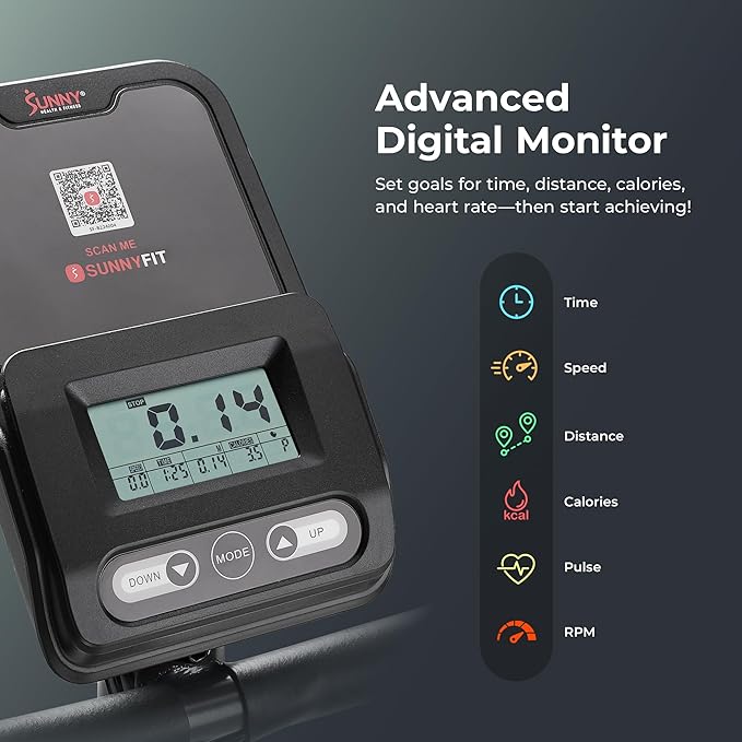 Sunny Health & Fitness Smart Stationary Exercise Upright Bike w/Pulse Sensor & 4-Way Adjustable Seat, Cycling Machine for Home Cardio Training, Free SunnyFit App Connection, Optional Resistance Band