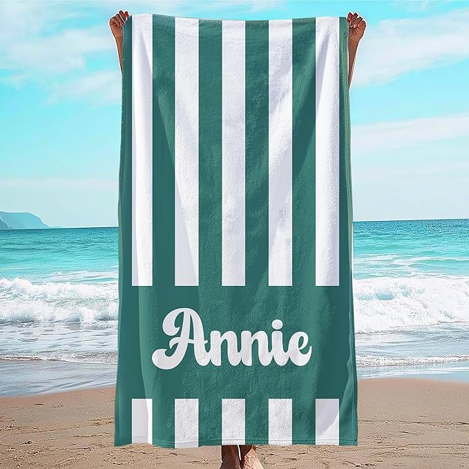 JML Personalized Beach Towel with Name, Custom Cabana Stripe Beach Towel, Customized Microfiber Pool Towel, Quick Dry & Absorbent Swim Towel for Adult,Mother's Day, Birthday, Summer Holiday,Vacation-GravixFit