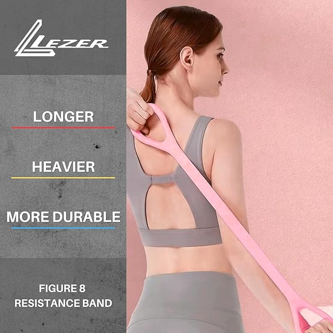 LEZER Figure 8 Resistance Band, Fitness Elastic Rope, Execrise Workout for Arm, Back, Chest and Shoulder, Yoga, Pilates, Stretching, Physical Therapy Equipment-GravixFit