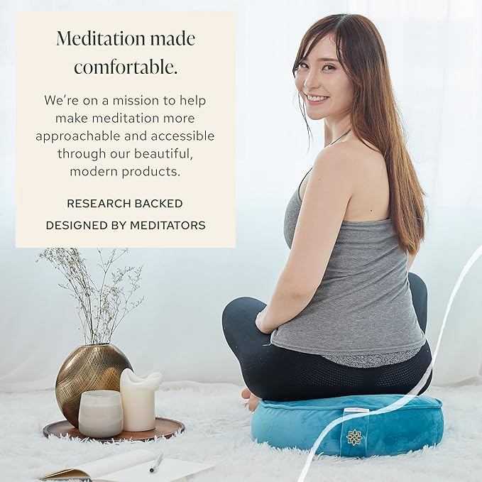Mindful & Modern Velvet Meditation Cushion | Luxe Zafu Yoga Floor Pillow Seat | Posture Support | Buckwheat Hull Filled | Large Round Cushion with Removable Washable Cover + Carry Handle | Color Teal-GravixFit