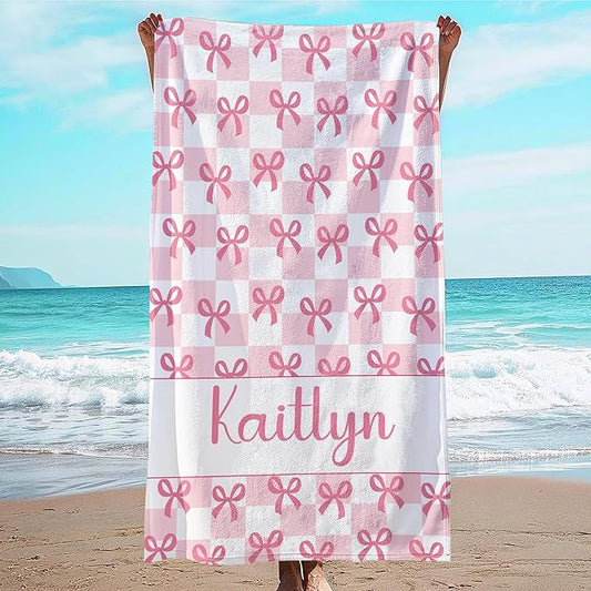 JML Personalized Beach Towel with Name, Custom Beach Towel with Text, Customized Bow Microfiber Pool Towel, Quick Dry & Absorbent Swim Towel for Adult,Anniversary, Birthday, Summer Holiday,Vacation-GravixFit