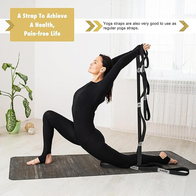 Stretching Strap Yoga Strap with 10 Loops, Non-Elastic Stretch Band for Physical Therapy, Flexibility, Exercise, Pilates, Dance & Gymnastics Workout-GravixFit