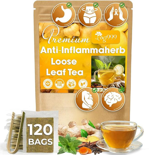 120 Tea Bags - Anti-Inflammaheb Loose Leaf Tea, 100% Natural from Ginger, Turmeric, Peppermint, Black Pepper, Cinnamon. Made with Natural Material Tea Bags. No Sugar, No Caffeine, No Gluten, Vegan.-GravixFit