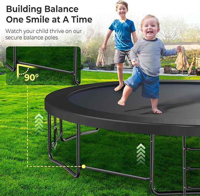 10 12 14 15 16FT Outdoor Trampolines for Kids and Adults, Pumpkin Trampoline with Curved Poles, Recreational Trampoline with Basketball Hoop and Safety Enclosure Net for Kids and Adults-GravixFit