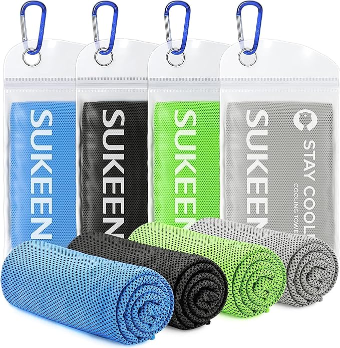Sukeen 4Pack Cooling Towel (40"x12") for Neck and Face, Soft & Breathable Chilly Sports Towel, Quick-Drying Sweat Absorbing Cooling Neck Wraps with Cooling Tech. for Yoga, Sport, Running, Workout-GravixFit