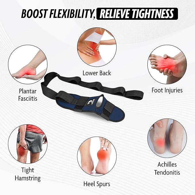 DMoose Fitness Foot & Calf Stretcher with Adjustable Padded Stretching Strap for Plantar Fasciitis, Hamstring, Heel Spurs and Achilles Tendonitis Relief - Yoga Leg Stretch Strap for Flexibility-GravixFit