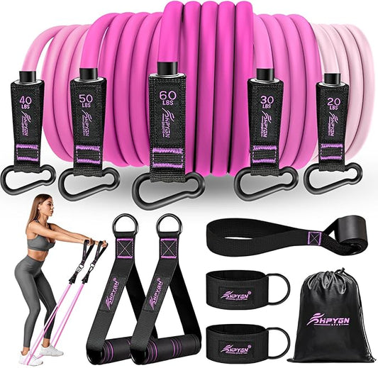 HPYGN Resistance Bands, Exercise Bands with Handles, Fitness Bands, Workout Bands with Door Anchor and Ankle Straps, for Heavy Resistance Training, Physical Therapy, Shape Body, Yoga, Home Workout Set-GravixFit