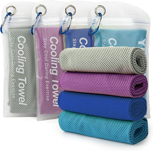 YESLIFE 4 Pack Cooling Towel 40"x12", Gym Towels for Men and Women, Soft Breathable Workout Towels for Yoga, Running, Sport, & More (Grey, Dark Blue, Purple, Blue)-GravixFit
