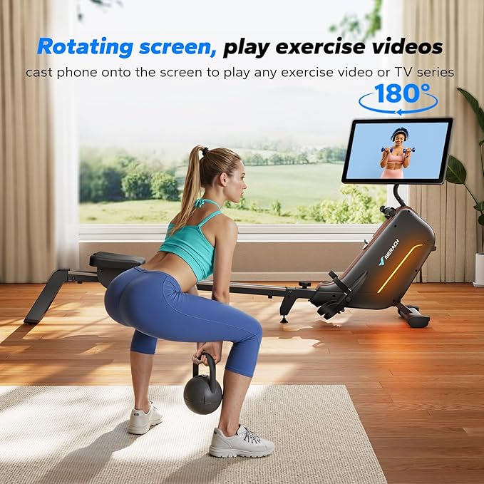 MERACH Rowing Machines for Home, Powerful Electromagnetic Row Machine with 51.2" Extended Rail, 16-Level Handle Resistance Adjustment Rower, 350 LBS Load Capacity, Ergonomic Comfort Seat, Easy Storage-GravixFit