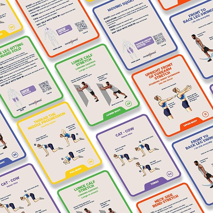 100 Stretching Exercise Flash Cards – Physical Therapy Stretches for Common Conditions (Plantar Fasciitis, Achilles Tendonitis, Sciatica, Back & Hip Pain) – Yoga, Pilates & Everyday Mobility-GravixFit