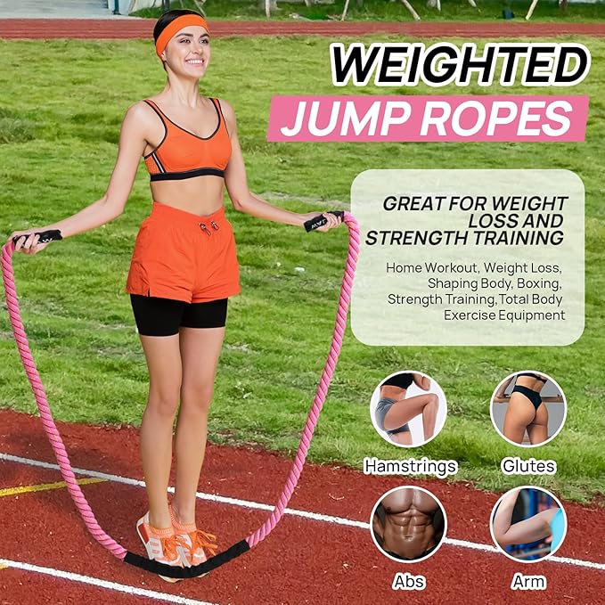 Weighted Jump Rope for Fitness – Heavy Skipping Rope for Women & Adults, Ideal for Home Gym Workouts, Strength Training, Weight Loss, and Boxing