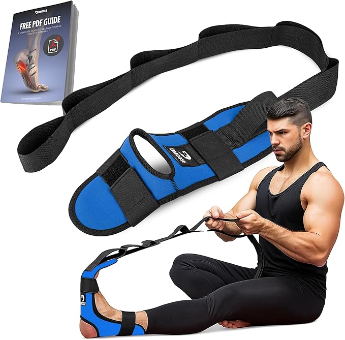 DMoose Fitness Foot & Calf Stretcher with Adjustable Padded Stretching Strap for Plantar Fasciitis, Hamstring, Heel Spurs and Achilles Tendonitis Relief - Yoga Leg Stretch Strap for Flexibility-GravixFit